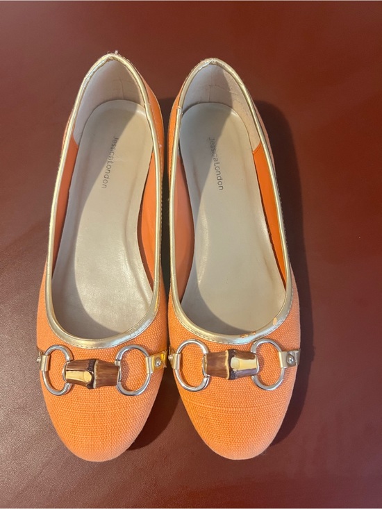 Jessica London Shoes - Jessica London Orange Loafer Flats with Gold-Tone Horsebit